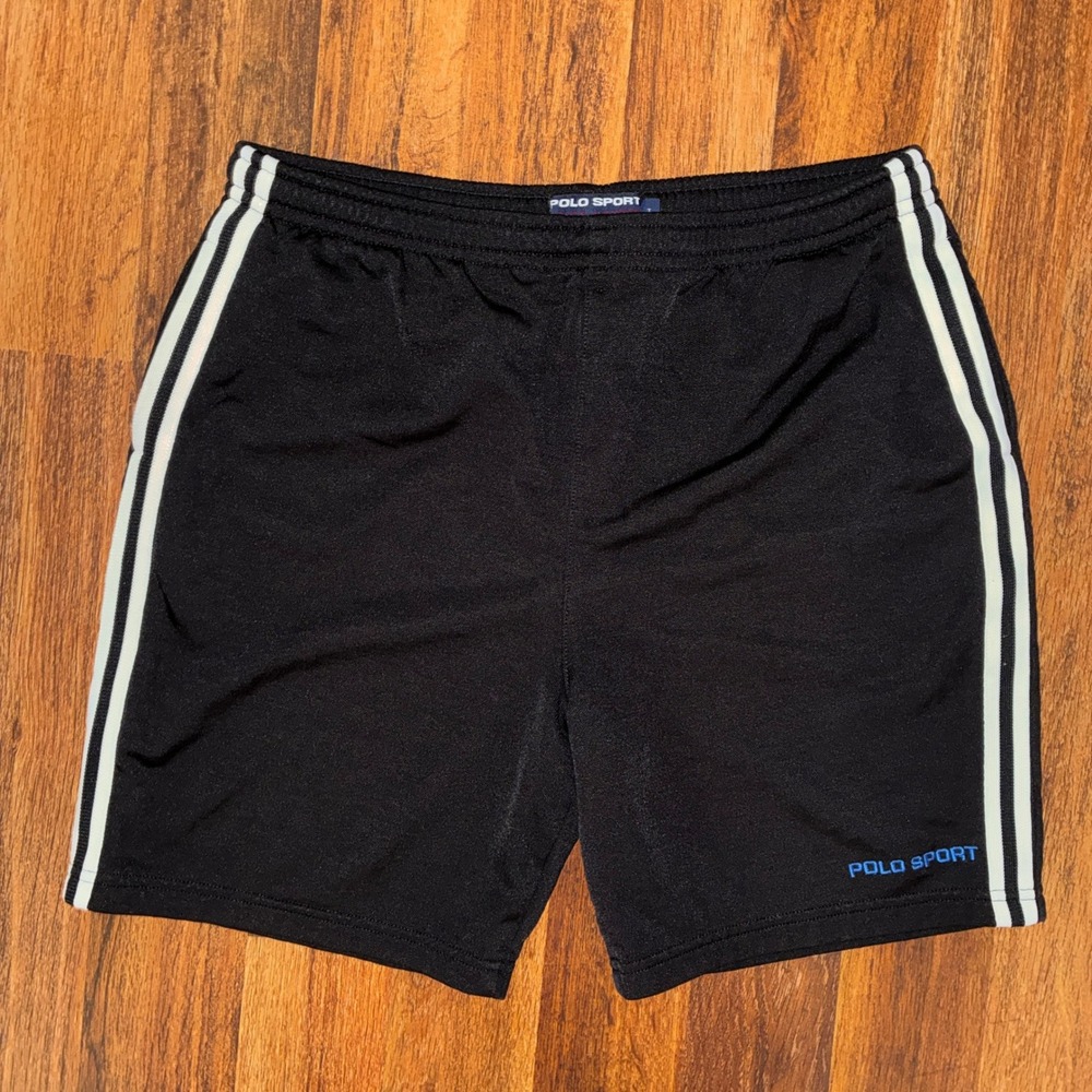 Vintage Polo Sport Ralph Lauren Track Shorts Mens Large Black Side Stripe USA